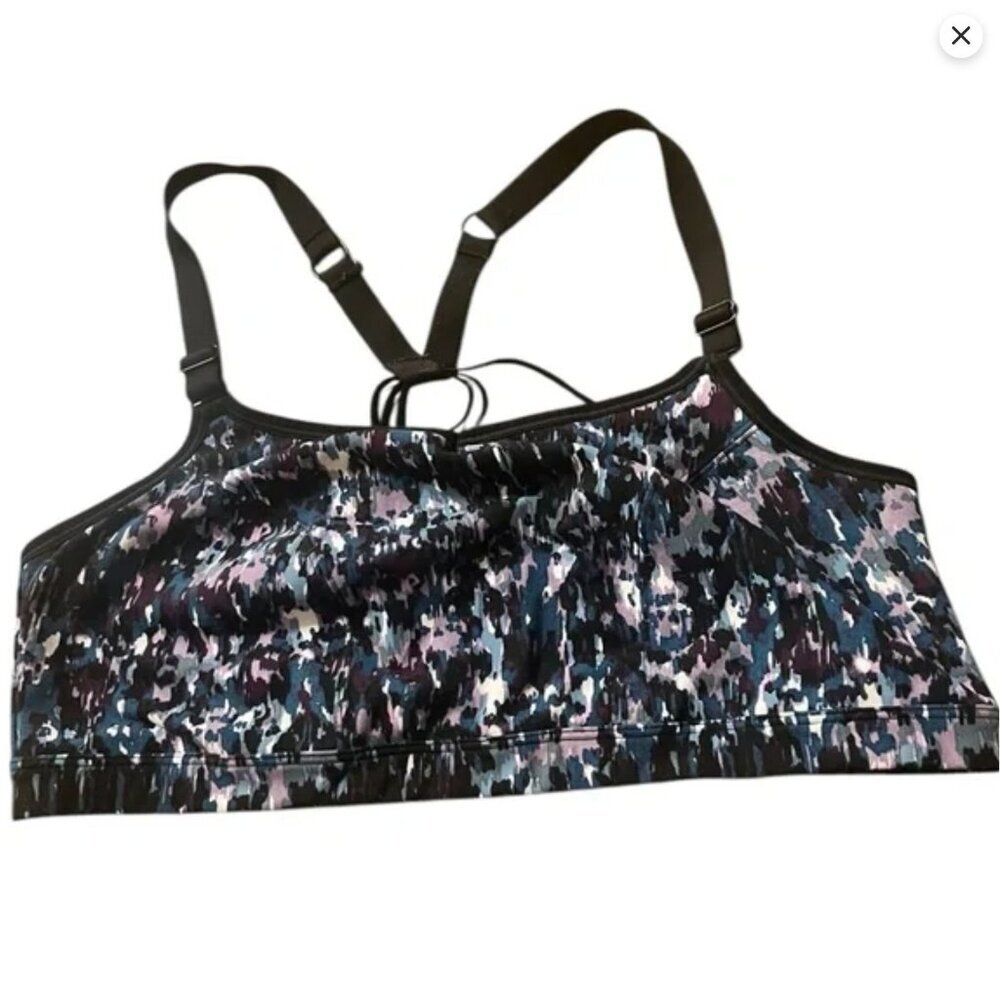 Livi Activewear Strappy Racerback Sports Bra Size 14/16 Blue & Purple Abstract P